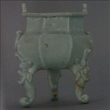 元朝青白釉连座双耳香炉镂空影青瓷-元影青-瓶罐炉- 藏点啦古玩网