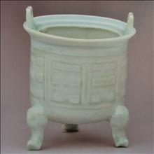 元朝青白釉连座双耳香炉镂空影青瓷-元影青-瓶罐炉- 藏点啦古玩网