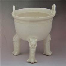 元朝青白釉连座双耳香炉镂空影青瓷-元影青-瓶罐炉- 藏点啦古玩网