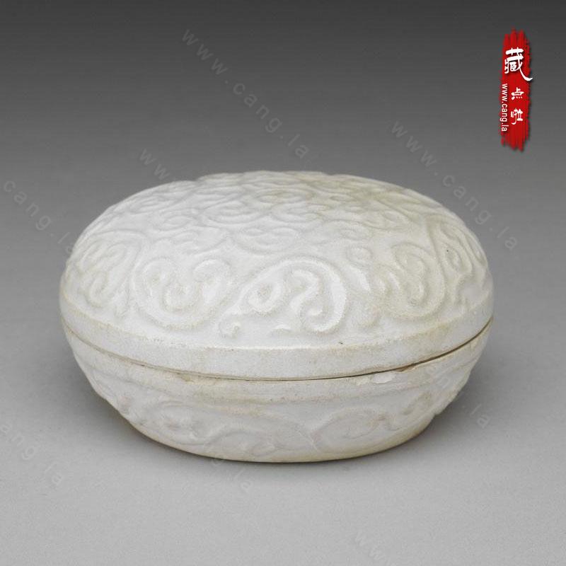 宋元 早期杂窑 青白瓷印花卷草纹盒