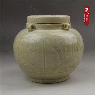 北宋景德镇窑刻划四系罐子 早期影青瓷器 