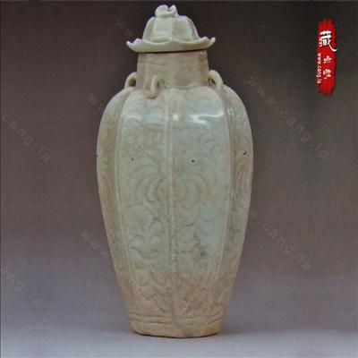 北宋早期影青瓷 青白釉四系八方盖瓶