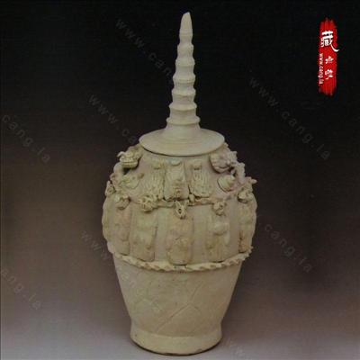 北宋景德镇窑 青白瓷素胎堆塑塔式瓶/魂瓶